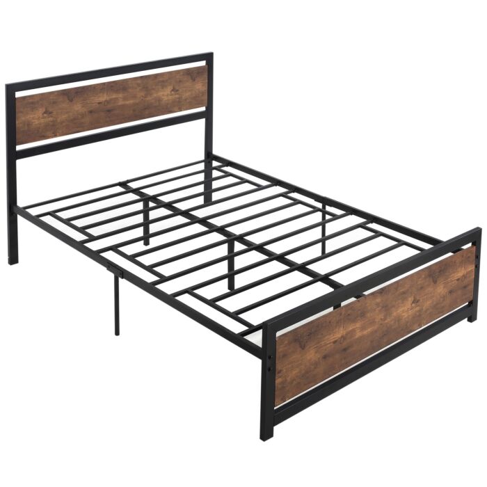 Homcom Full Bed Frame With Headboard & Footboard, Strong Slat Support Twin Size Metal Bed W/ Underbed Storage Space, No Box Spring Needed