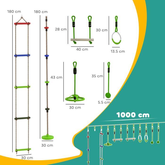 Aiyaplay Obstacle Course For Kids With 10pcs Slackline Kit, With Monkey Bars, Gym Rings, Rope Ladder, Nest Swing, Hanging Tray
