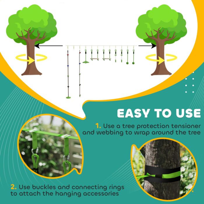 Aiyaplay Obstacle Course For Kids With 10pcs Slackline Kit, With Monkey Bars, Gym Rings, Rope Ladder, Nest Swing, Hanging Tray