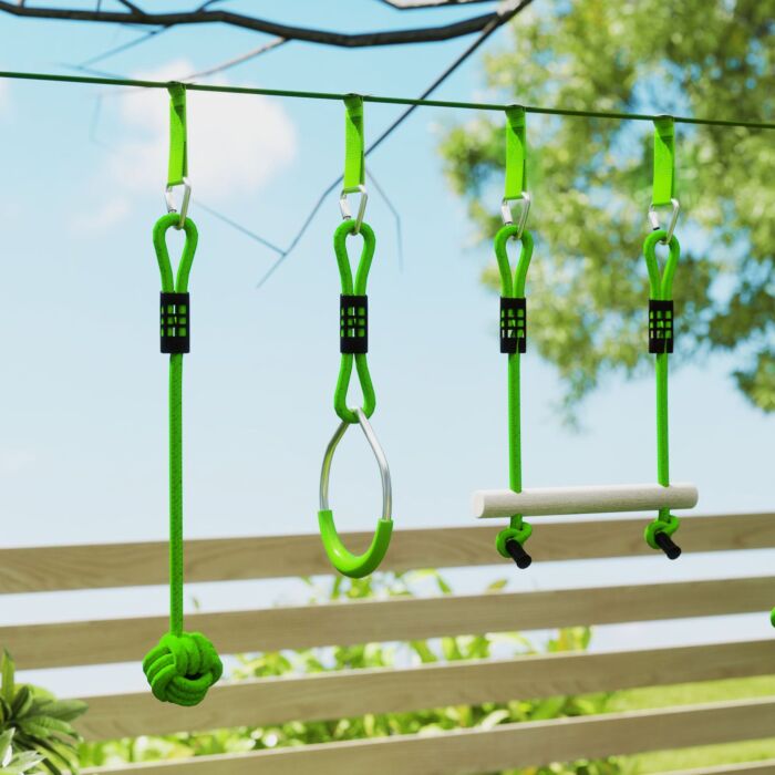 Aiyaplay Obstacle Course For Kids With 10pcs Slackline Kit, With Monkey Bars, Gym Rings, Rope Ladder, Nest Swing, Hanging Tray