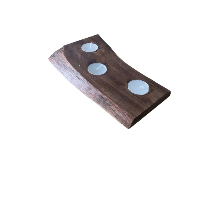 Short Mango Wood 3 Tea Light Holder 25cm