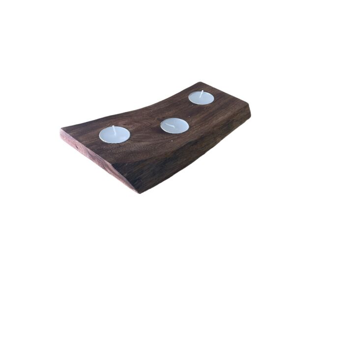 Short Mango Wood 3 Tea Light Holder 25cm