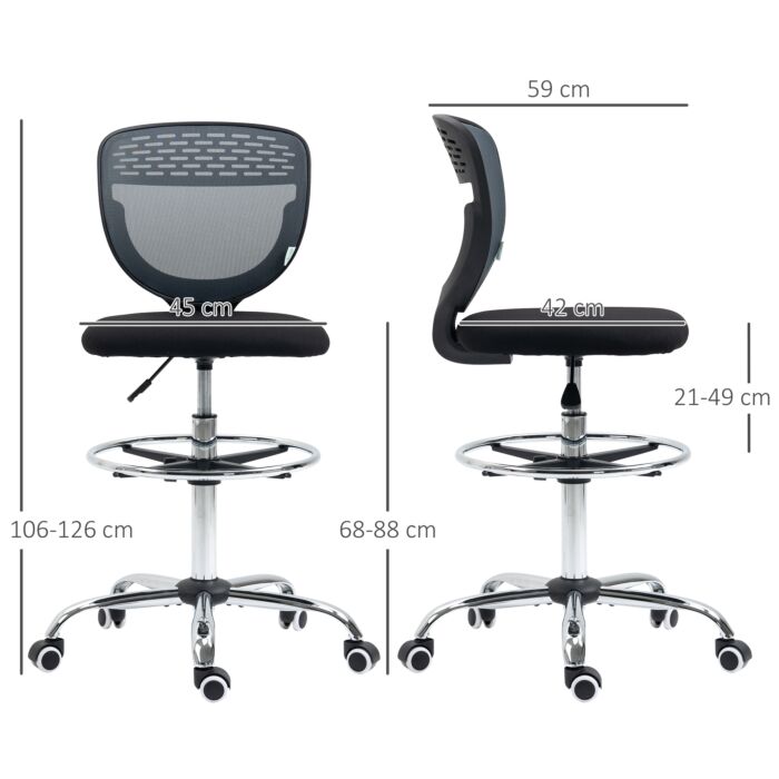 Vinsetto Drafting Chair Swivel Office Draughtsman Chair Mesh