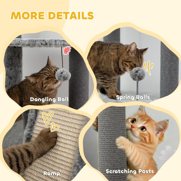 Pawhut 225-255cm Height Floor-to-ceiling Cat Tree Large Cat Tower W/ Cat Scratching Posts, Ramp, Condo