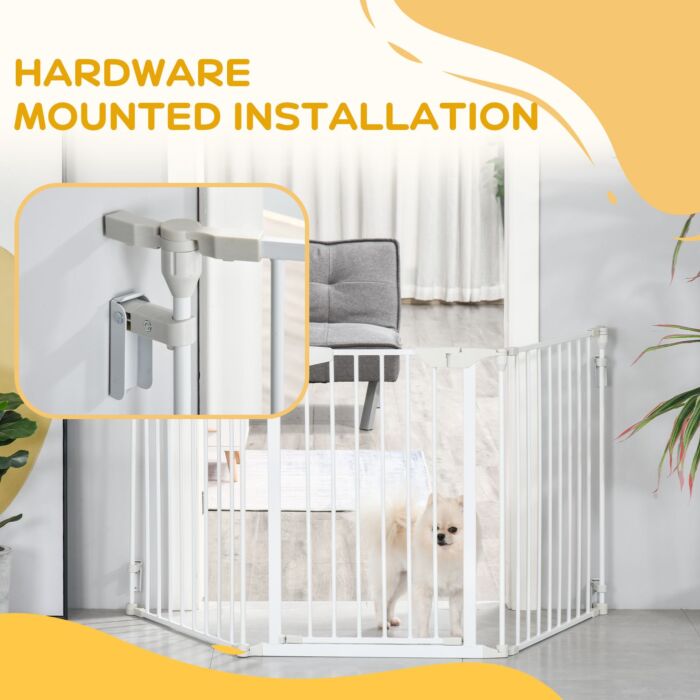 Pawhut Pet Safety Gate 3-panel Playpen Fireplace Christmas Tree Metal Fence Stair Barrier Room Divider W/walk Through Door, White
