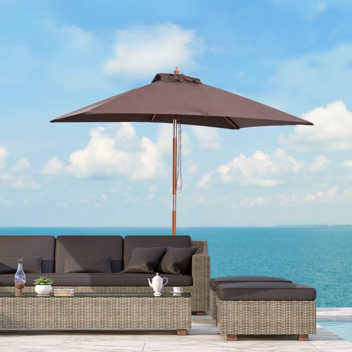 Outsunny 2m X 1.5m Patio Parasol Garden Umbrellas Sun Umbrella Bamboo Sunshade Canopy Outdoor Backyard Furniture Fir Wooden Pole 6 Ribs Tilt Mechanism