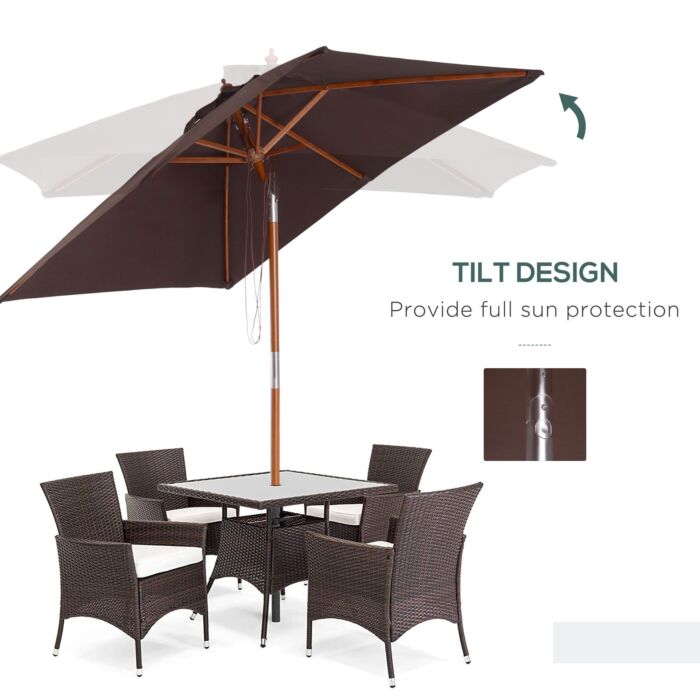 Outsunny 2m X 1.5m Patio Parasol Garden Umbrellas Sun Umbrella Bamboo Sunshade Canopy Outdoor Backyard Furniture Fir Wooden Pole 6 Ribs Tilt Mechanism