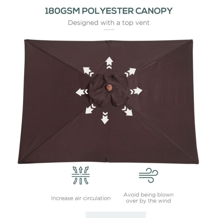 Outsunny 2m X 1.5m Patio Parasol Garden Umbrellas Sun Umbrella Bamboo Sunshade Canopy Outdoor Backyard Furniture Fir Wooden Pole 6 Ribs Tilt Mechanism
