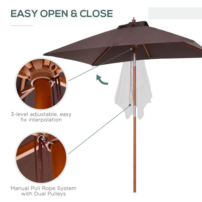 Outsunny 2m X 1.5m Patio Parasol Garden Umbrellas Sun Umbrella Bamboo Sunshade Canopy Outdoor Backyard Furniture Fir Wooden Pole 6 Ribs Tilt Mechanism