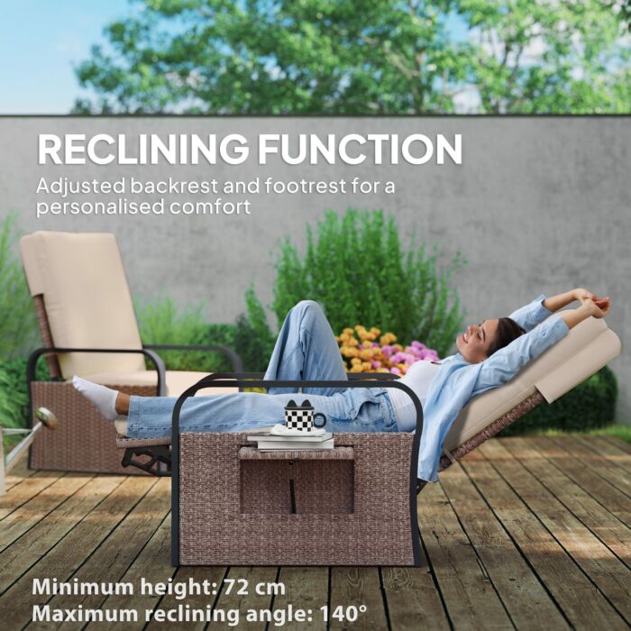 Outsunny 140° Reclining Rattan Armchair - Brown/khaki