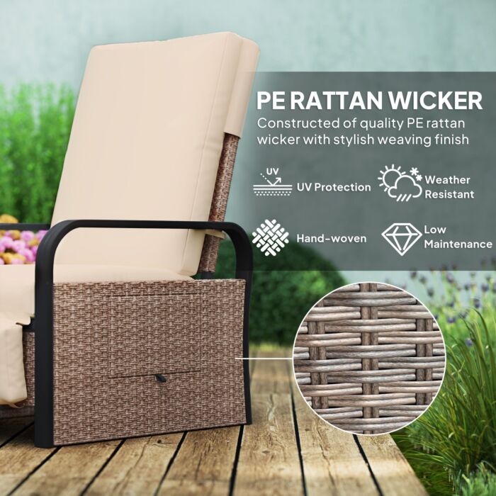 Outsunny 140° Reclining Rattan Armchair - Brown/khaki