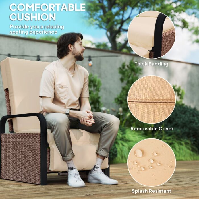 Outsunny 140° Reclining Rattan Armchair - Brown/khaki