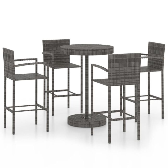 Vidaxl 5 Piece Garden Bar Poly Rattan Grey