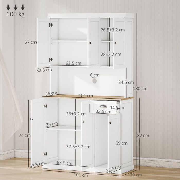 Homcom Modern Kitchen Cupboard, Kitchen Storage Cabinet With Microwave Oven Countertop, Drawer, White