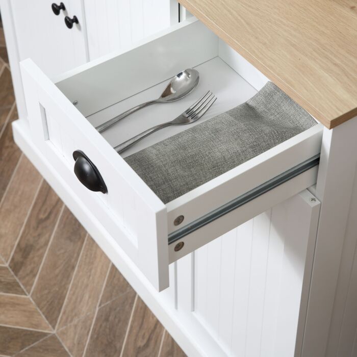 Homcom Modern Kitchen Cupboard, Kitchen Storage Cabinet With Microwave Oven Countertop, Drawer, White