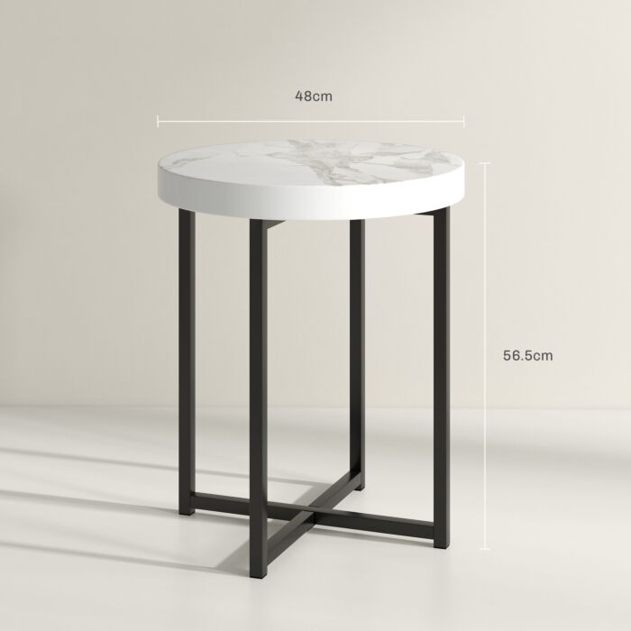 Homcom Set Of 2 Round Side Table With Metal Legs, Modern End Table Bedside Table For Living Room, White