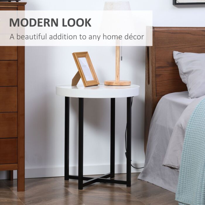 Homcom Set Of 2 Round Side Table With Metal Legs, Modern End Table Bedside Table For Living Room, White