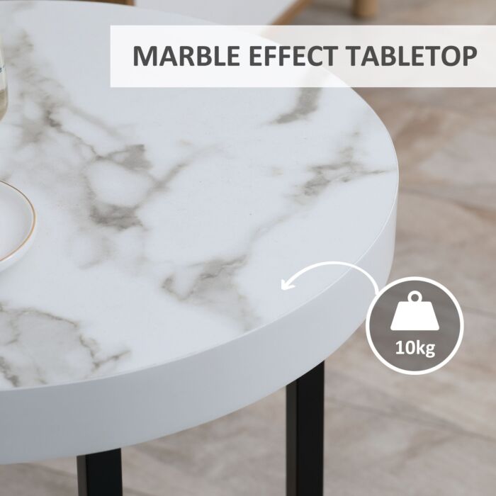 Homcom Set Of 2 Round Side Table With Metal Legs, Modern End Table Bedside Table For Living Room, White