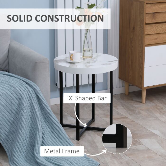 Homcom Set Of 2 Round Side Table With Metal Legs, Modern End Table Bedside Table For Living Room, White