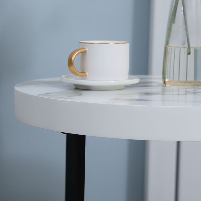 Homcom Set Of 2 Round Side Table With Metal Legs, Modern End Table Bedside Table For Living Room, White