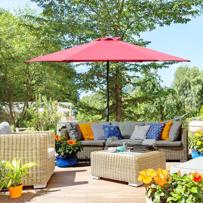 Outsunny 2.8m Patio Parasols Umbrellas Outdoor 6 Ribs Sunshade Canopy Manual Push Garden Backyard Furniture, Wine Red