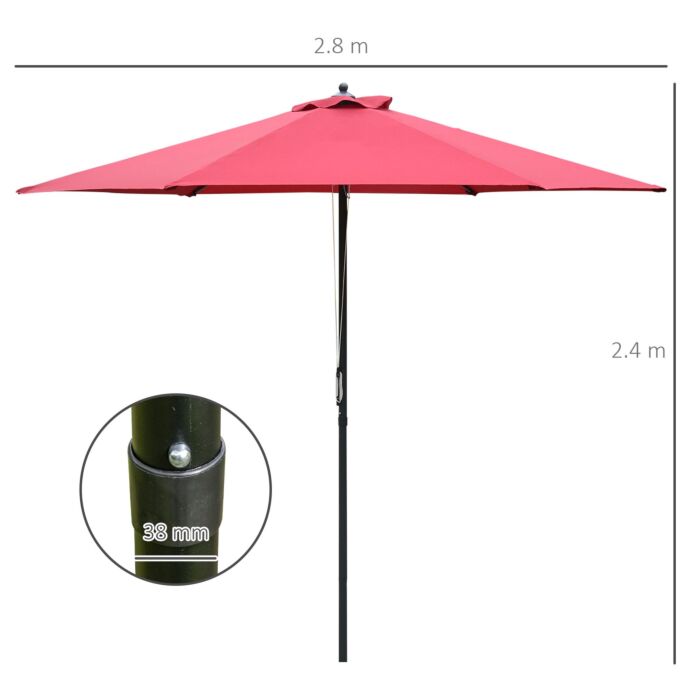 Outsunny 2.8m Patio Parasols Umbrellas Outdoor 6 Ribs Sunshade Canopy Manual Push Garden Backyard Furniture, Wine Red