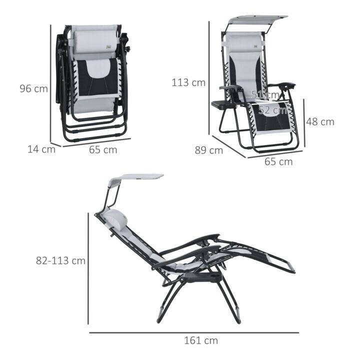 Outsunny Zero Gravity Lounger Chair, Folding Reclining Patio Chair With Shade Cover, Cup Holder And Headrest For Poolside, Grey