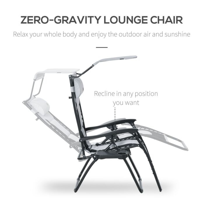 Outsunny Zero Gravity Lounger Chair, Folding Reclining Patio Chair With Shade Cover, Cup Holder And Headrest For Poolside, Grey