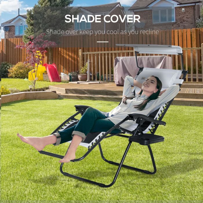 Outsunny Zero Gravity Lounger Chair, Folding Reclining Patio Chair With Shade Cover, Cup Holder And Headrest For Poolside, Grey