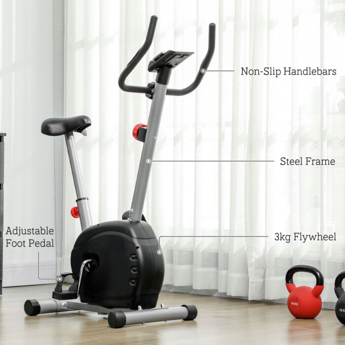 Sportnow Quiet Exercise Bike Stationary Bike With 8-level Magnetic Resistance, Heart-rate Sensor And Wheels, Grey