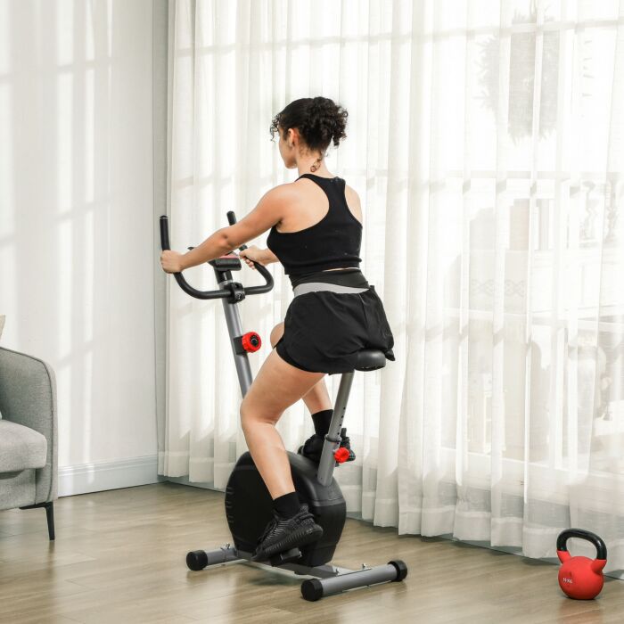 Sportnow Quiet Exercise Bike Stationary Bike With 8-level Magnetic Resistance, Heart-rate Sensor And Wheels, Grey