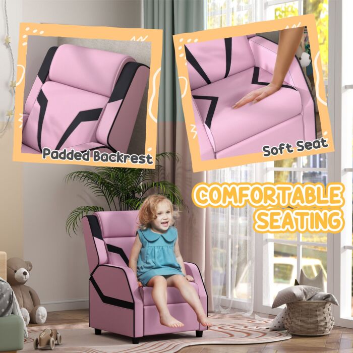 Aiyaplay 2 In 1 Kids Chair Recliner With Backrest, Armrest, Footrest, Pu Leather, For 3-9 Years Old, Pink