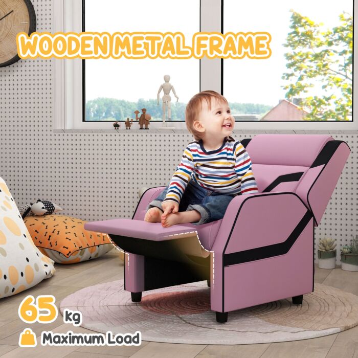 Aiyaplay 2 In 1 Kids Chair Recliner With Backrest, Armrest, Footrest, Pu Leather, For 3-9 Years Old, Pink