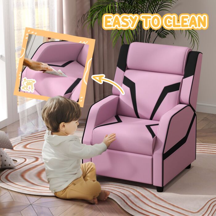 Aiyaplay 2 In 1 Kids Chair Recliner With Backrest, Armrest, Footrest, Pu Leather, For 3-9 Years Old, Pink