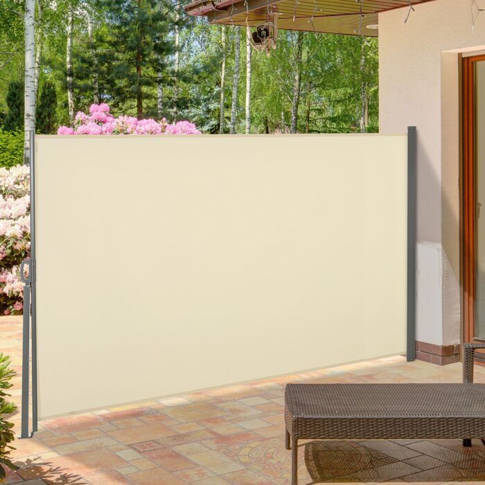 Outsunny Retractable Sun Side Awning Screen Fence Patio Garden Wall Balcony Screening Panel Outdoor Blind Privacy Divider (3x1.6m, Cream White)