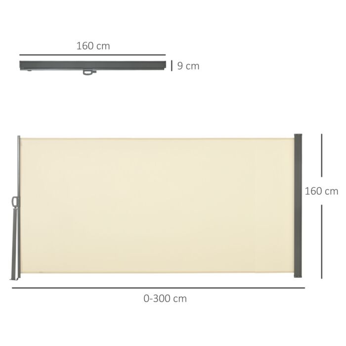 Outsunny Retractable Sun Side Awning Screen Fence Patio Garden Wall Balcony Screening Panel Outdoor Blind Privacy Divider (3x1.6m, Cream White)