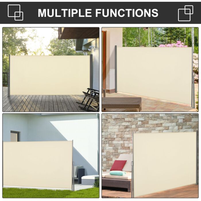 Outsunny Retractable Sun Side Awning Screen Fence Patio Garden Wall Balcony Screening Panel Outdoor Blind Privacy Divider (3x1.6m, Cream White)