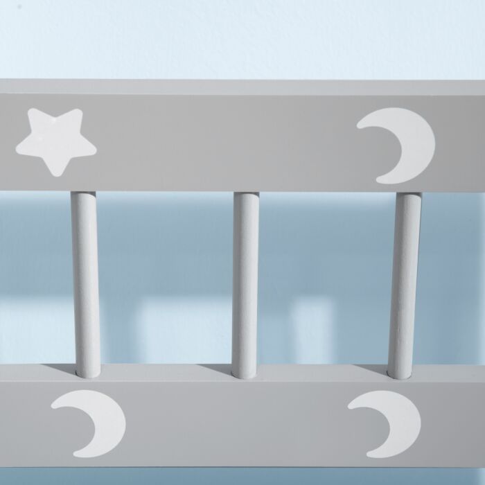 Zonekiz 2-in-1 Wooden Toy Box, Kids Storage Bench Toy Chest With Safety Pneumatic Rod, Star & Moon Pattern, Grey