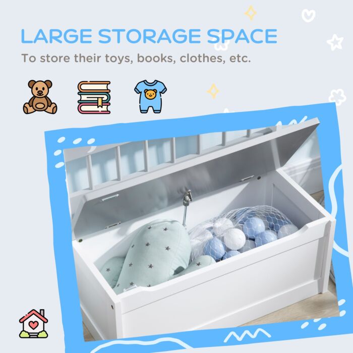 Zonekiz 2-in-1 Wooden Toy Box, Kids Storage Bench Toy Chest With Safety Pneumatic Rod, Star & Moon Pattern, Grey