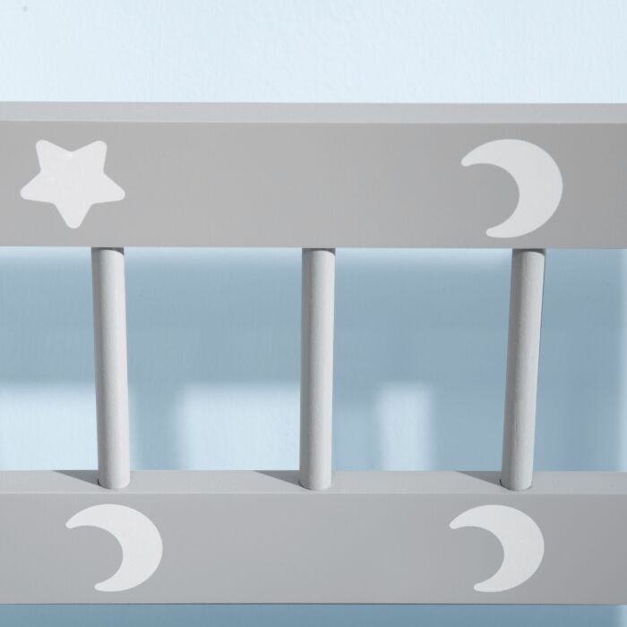 Zonekiz 2-in-1 Wooden Toy Box, Kids Storage Bench Toy Chest With Safety Pneumatic Rod, Star & Moon Pattern, Grey