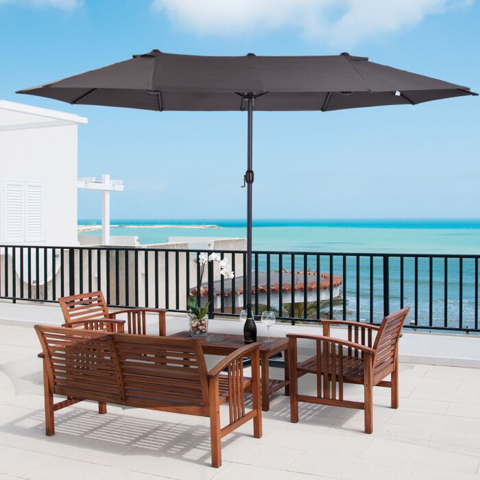 Outsunny 4.6m Garden Parasol Double-sided Sun Umbrella Patio Market Shelter Canopy Shade Outdoor Grey - No Base
