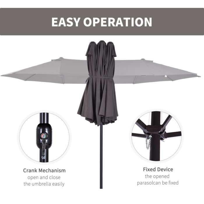 Outsunny 4.6m Garden Parasol Double-sided Sun Umbrella Patio Market Shelter Canopy Shade Outdoor Grey - No Base