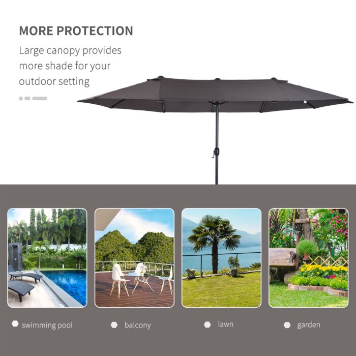 Outsunny 4.6m Garden Parasol Double-sided Sun Umbrella Patio Market Shelter Canopy Shade Outdoor Grey - No Base