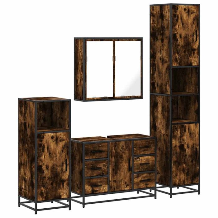 Vidaxl 4 Piece Bathroom Furniture Set Smoked Oak Engineered Wood
