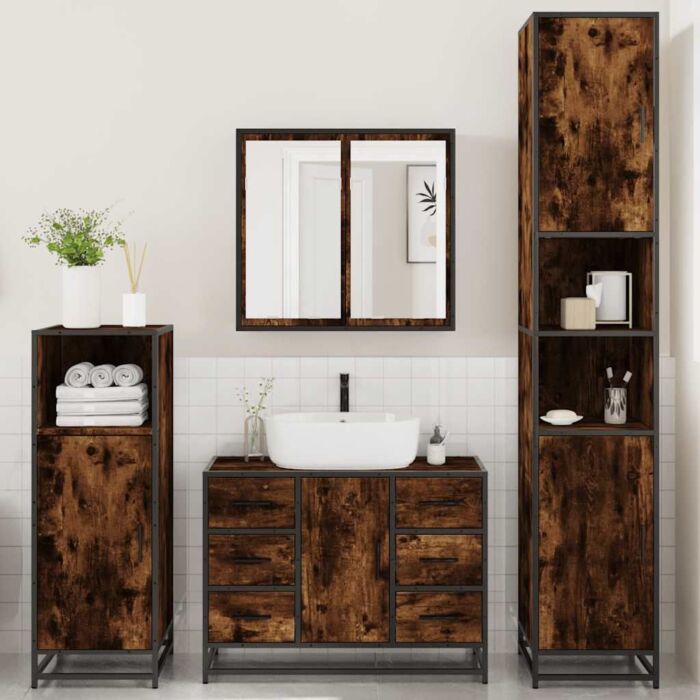 Vidaxl 4 Piece Bathroom Furniture Set Smoked Oak Engineered Wood