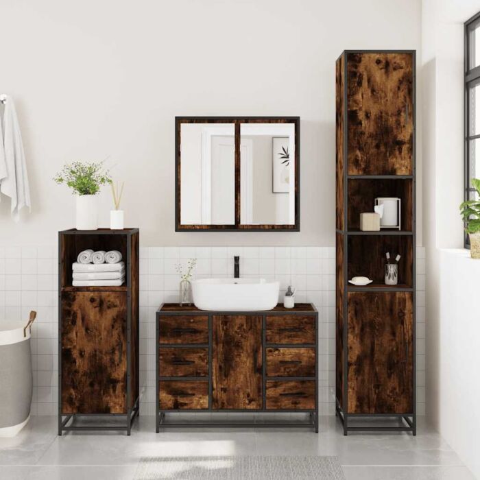 Vidaxl 4 Piece Bathroom Furniture Set Smoked Oak Engineered Wood