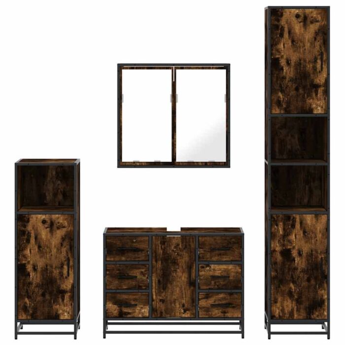 Vidaxl 4 Piece Bathroom Furniture Set Smoked Oak Engineered Wood