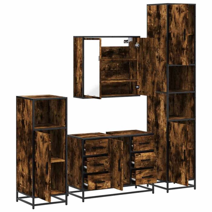 Vidaxl 4 Piece Bathroom Furniture Set Smoked Oak Engineered Wood