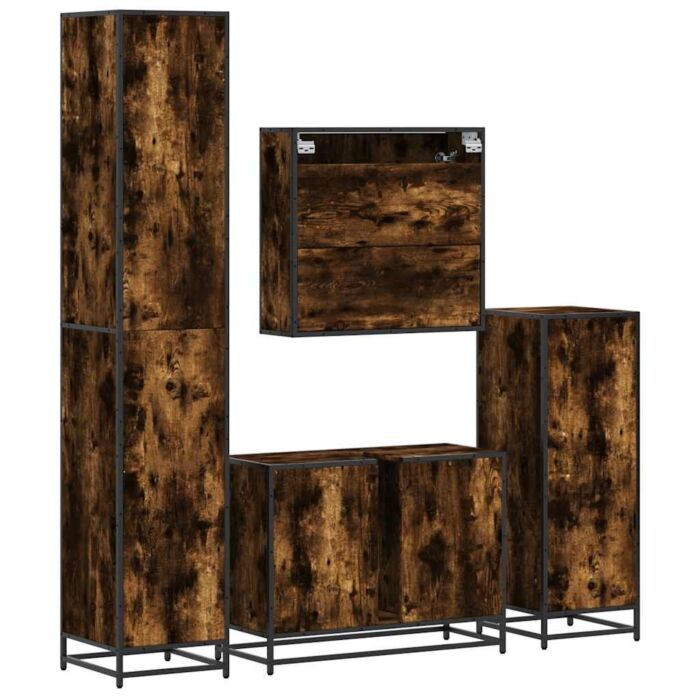 Vidaxl 4 Piece Bathroom Furniture Set Smoked Oak Engineered Wood