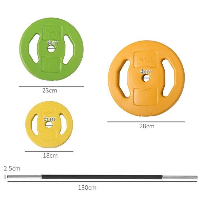 Homcom 20kg Barbell Weights Set, Adjustable Body Pump Weights With Non-slip Handle, For Women And Men Home Gym Strength Training